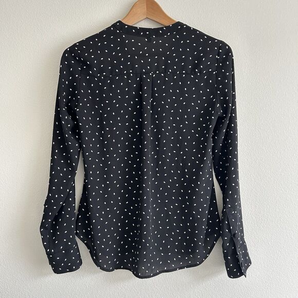 Express Black Semi Sheer Blouse Polka Dot White Leaves Size XXS Career Classic - Picture 2 of 16